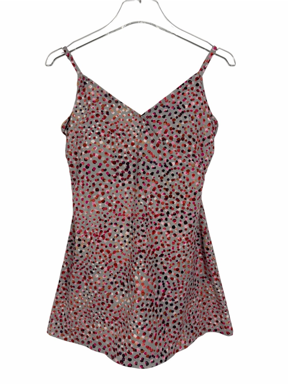 Garnet Hill Confetti Dot Grey Pink Swim Dress V-Neck Size 10